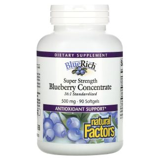 Natural Factors, Super Strength Blueberry Concentrate, 500mg, 90 softgels