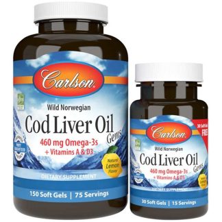 Carlson Labs, Cod Liver Oil, lemon flavor, 460mg, 150+30 softgels