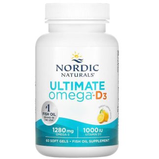 Nordic Naturals, Ultimate Omega-D3, 1280mg Omega-3 plus, 1000IU D3, lemon, 60 softgels